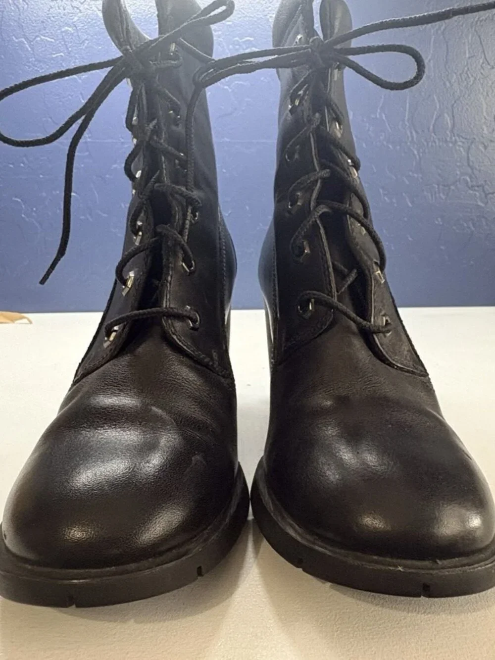 TIMBERLAND Women Anime Lace Up Heeeled Leather Booties Sz 8M Black‎